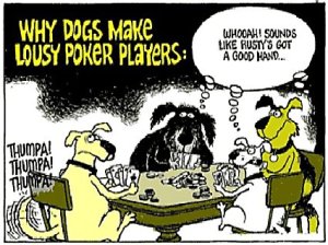 Dog playing poker lousy liars cartoon